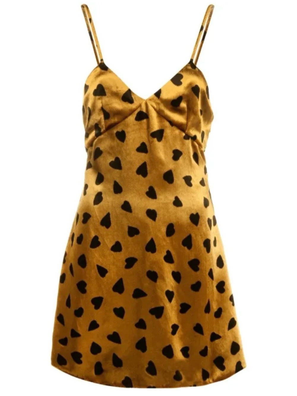 Saint Laurent Gold Velvet Slip with Black Heart Motif